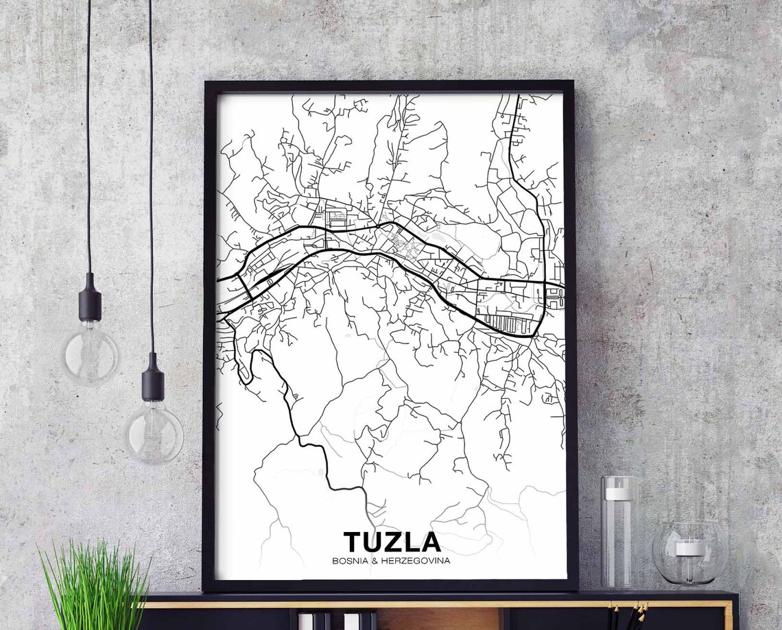 Tuzla Bosnia Herzegovina Minimalist City Street Map Art Poster