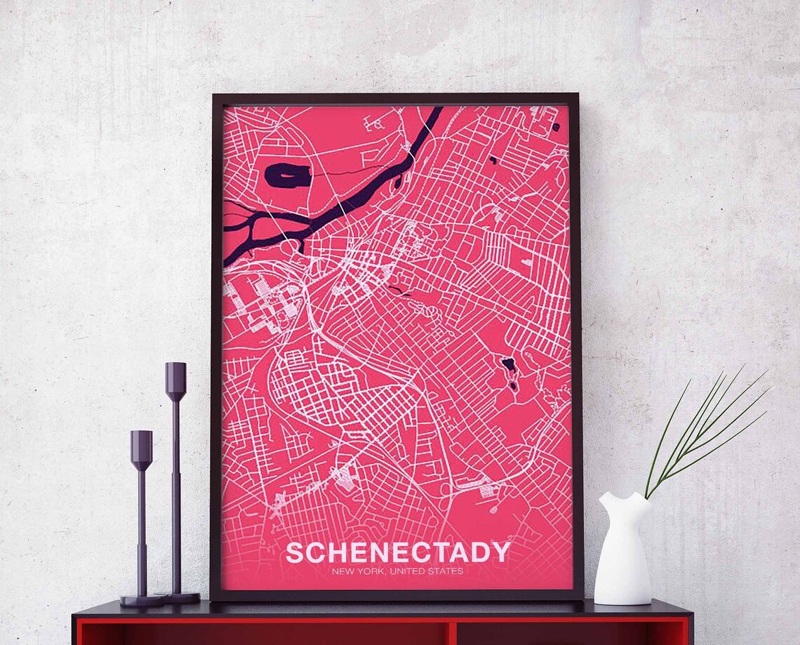 Schenectady New York Vivid Pink City Street Map Artwork Poster