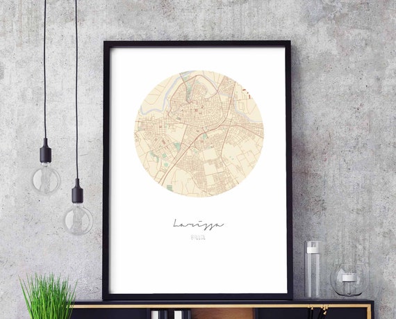 Larissa Greece Map Poster Wall Decor Design Modern Minimal Nordic Travel Bedroom Home Art Vintage Retro Dorm Nursery Housewarming