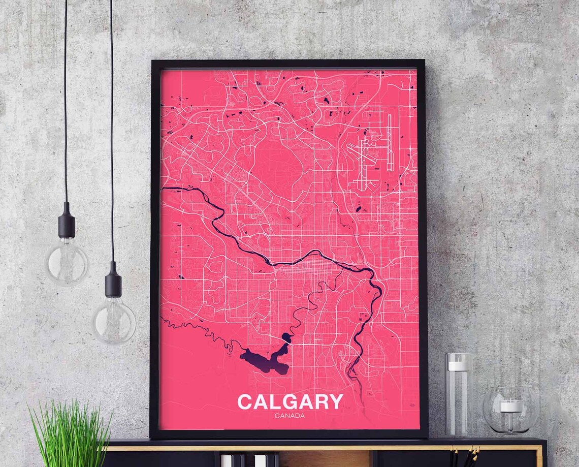 Calgary Canada Bright Pink Modern City Street Map Art Poster