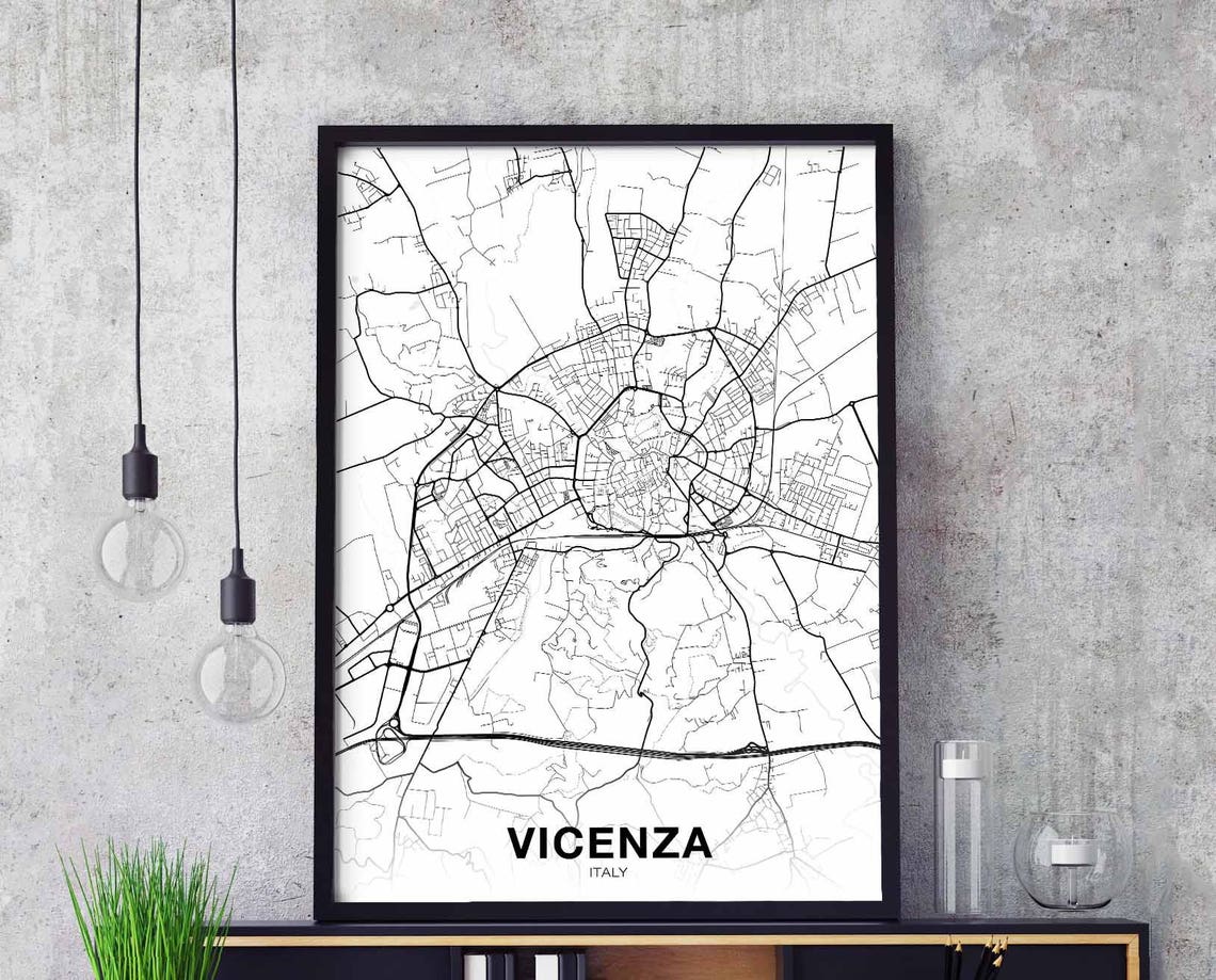 Vicenza Italy Classic White City Street Map Minimalist Wall Art
