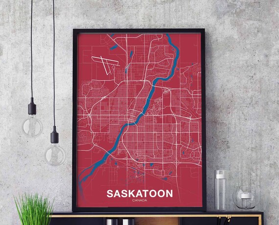 Saskatoon Canada Map Poster Color Hometown City Print Modern Home Decor Office Decoration Wall Art Dorm Bedroom Gift