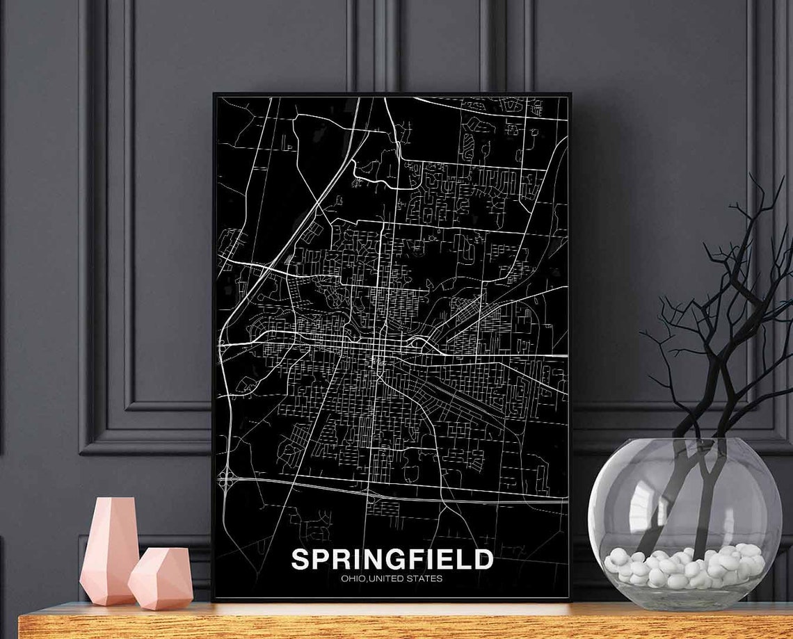Springfield Ohio USA City Street Map Black Night Style Poster