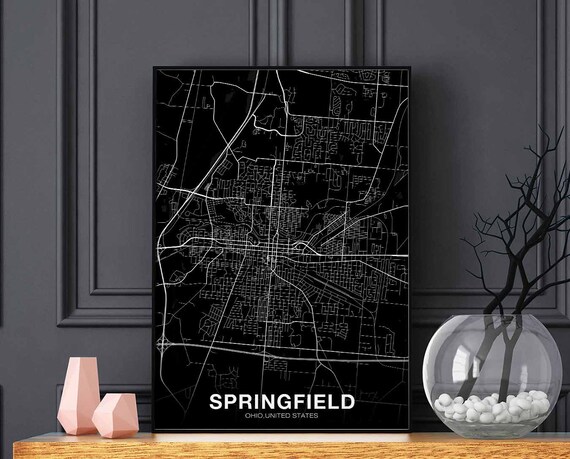 Springfield Ohio Oh Usa Map Poster Black White Hometown City Print Modern Home Decor Office Decoration Wall Art Dorm Bedroom Gift