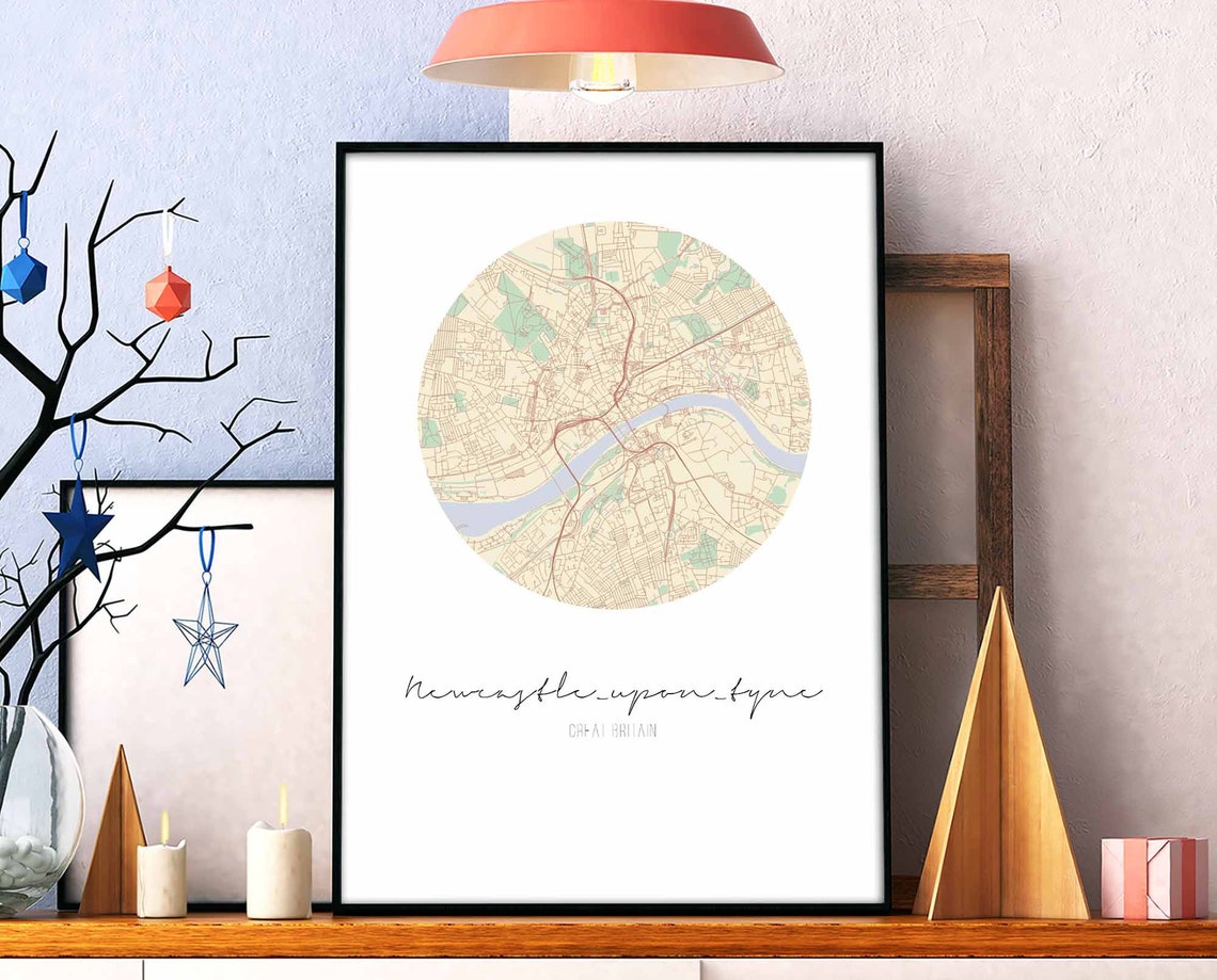 Newcastle Upon Tyne Britain Round Cream Minimal Map Art Poster