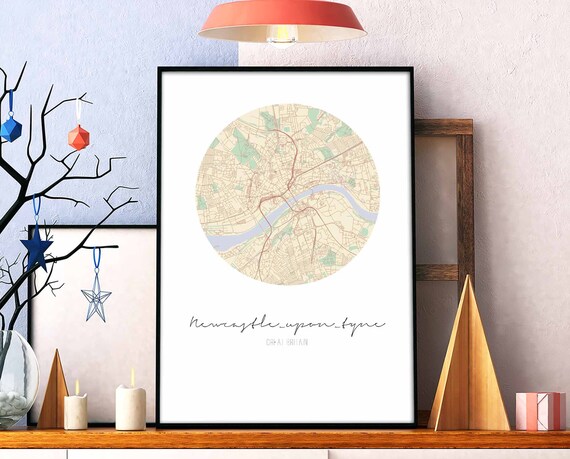 Newcastle Upon Tyne Britain Round Cream Minimal Map Art Poster