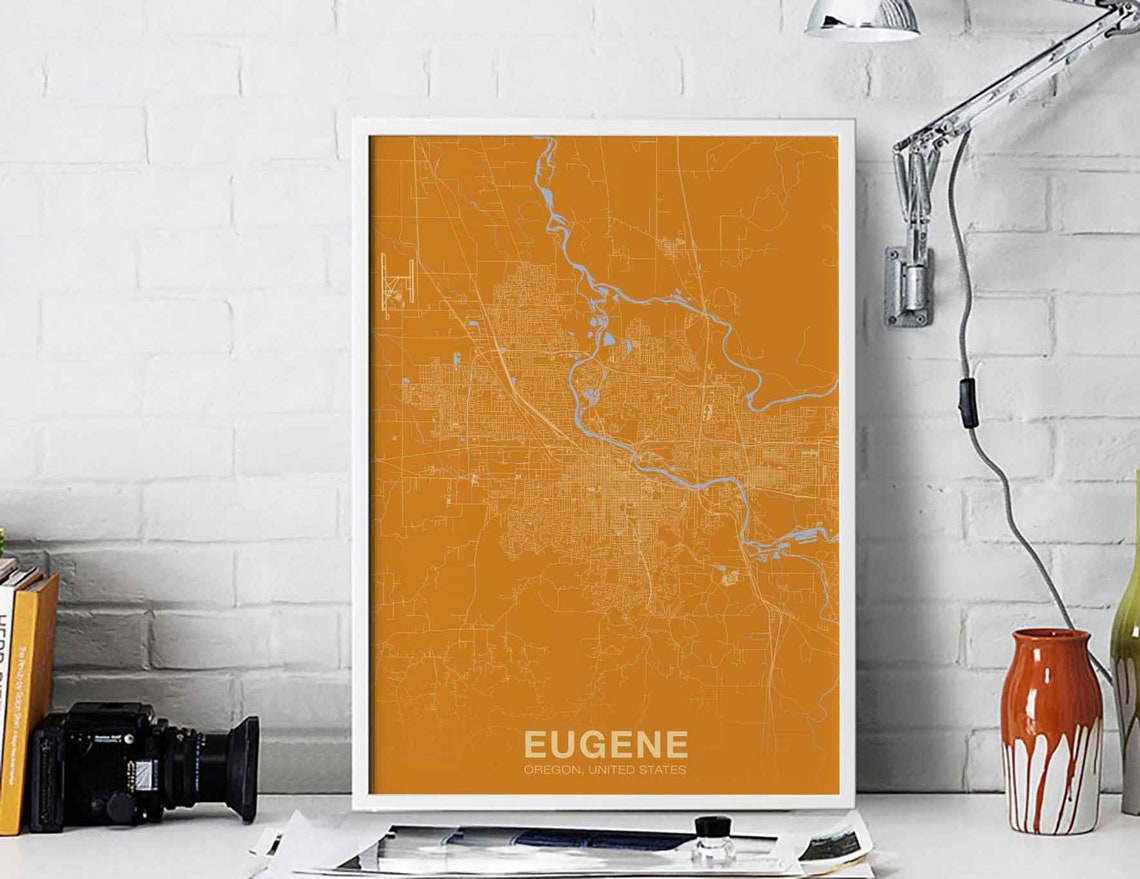 Bold Eugene Oregon Mustard Orange City Street Map Modern Poster