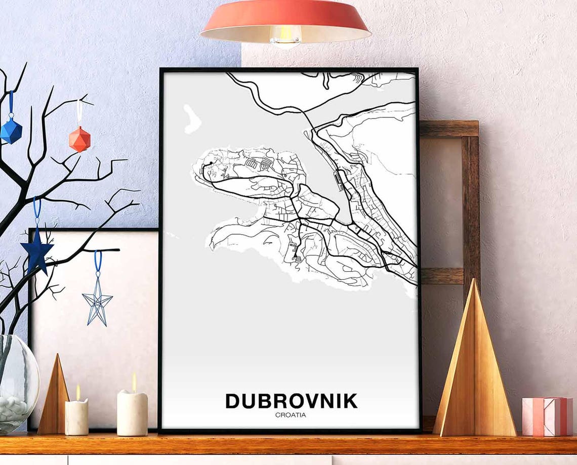 Dubrovnik Croatia City Map Minimal Black White Street Plan Poster
