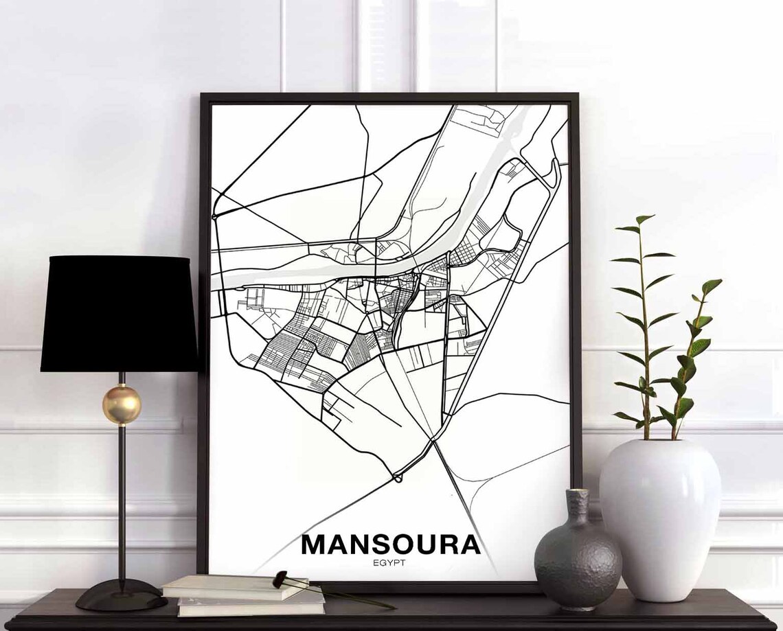 Mansoura Egypt Map Poster Black White Hometown City Print Modern Home Decor Office Decoration Wall Art Dorm Bedroom Gift