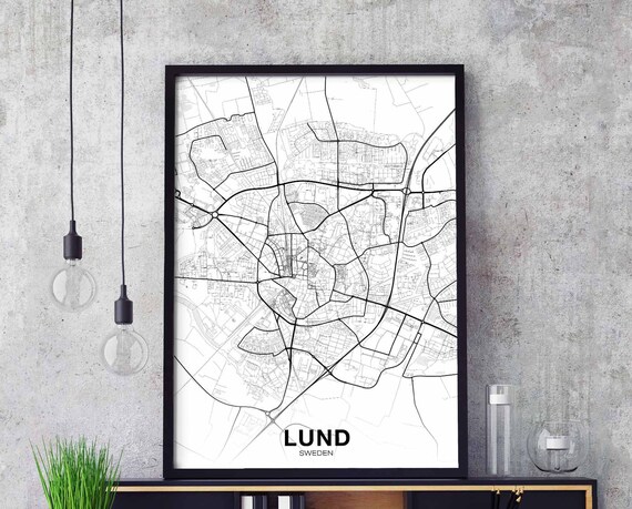 Lund Sweden Map Poster Hometown City Print Modern Home Decor Office Decoration Wall Art Dorm Bedroom Gift