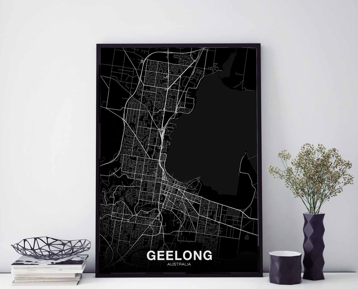 Geelong Australia Black White Minimalist Hometown Map Decor Poster