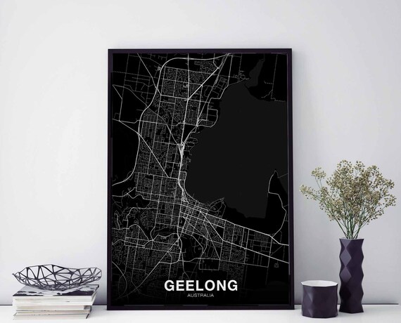 Geelong Australia Map Poster Black White Hometown City Print Modern Home Decor Office Decoration Wall Art Dorm Bedroom Gift