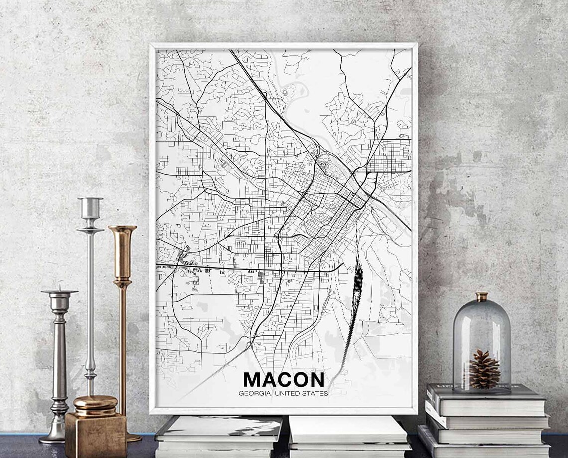Macon Georgia Black White Hometown City Street Map Minimal Poster