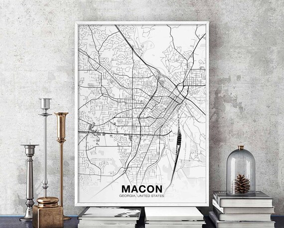 Macon Georgia Ga Usa Map Poster Black White Hometown City Print Modern Home Decor Office Decoration Wall Art Dorm Bedroom Gift