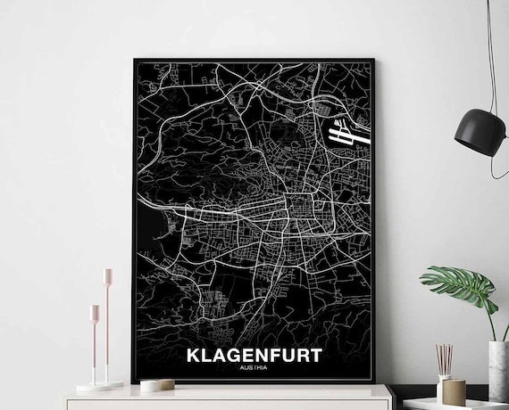 Klagenfurt Austria Map Poster Black White Hometown City Print Modern Home Decor Office Decoration Wall Art Dorm Bedroom Gift