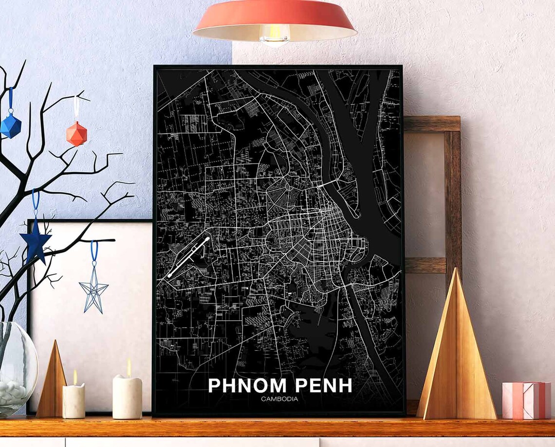 Phnom Penh Cambodia Map Poster, Modern Home Decor