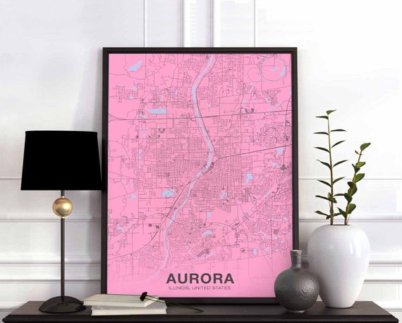 Aurora Illinois Il Usa Poster Color Hometown City Print Modern Home Decor Office Decoration Wall Art Dorm Bedroom Gift