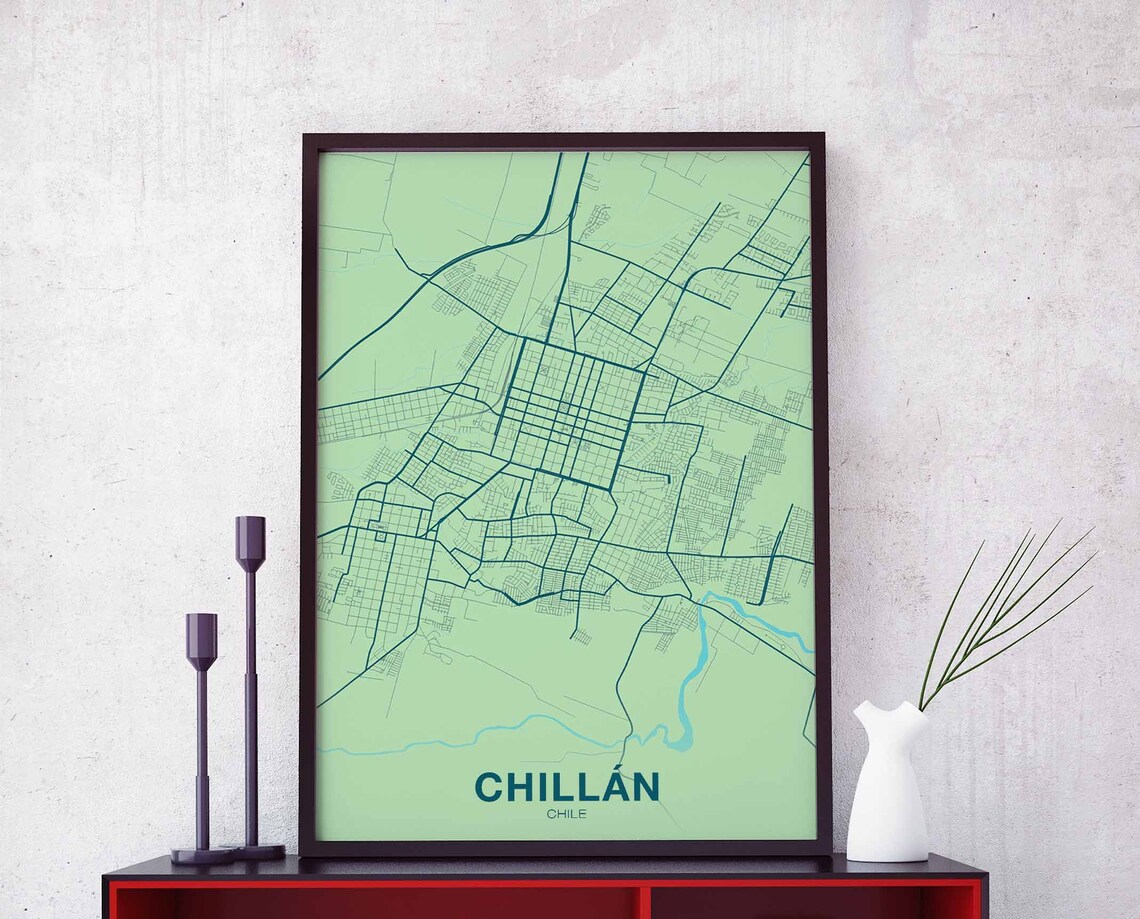 Chillan Chile Green Street Map Hometown Modern City Art Poster