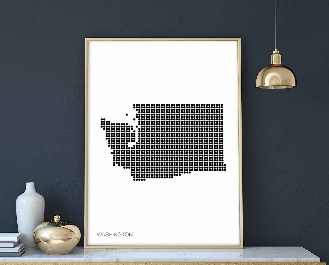 Washington State Dotted Map Black White Minimalist Northwest Map Poster