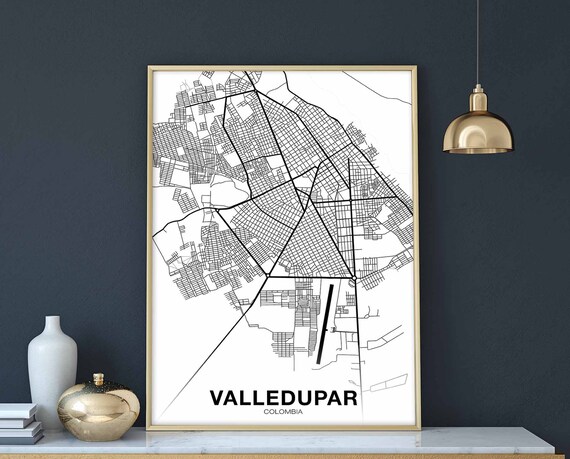 Valledupar Colombia Map Poster Black White Hometown City Print Modern Home Decor Office Decoration Wall Art Dorm Bedroom Gift