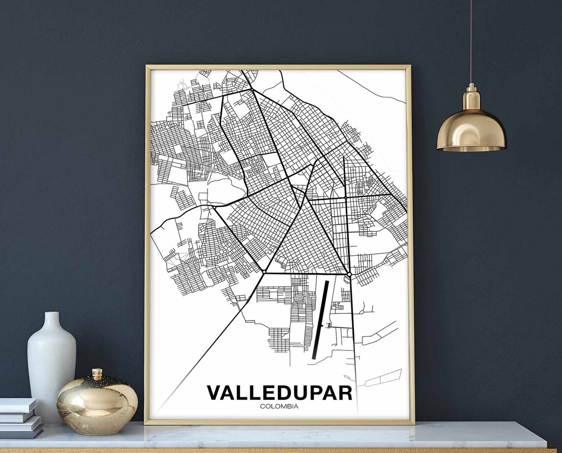 Valledupar Colombia Minimalist Black White City Street Map Poster