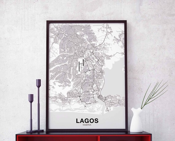 Lagos Nigeria Map Poster Black White Hometown City Print Modern Home Decor Office Decoration Wall Art Dorm Bedroom Gift