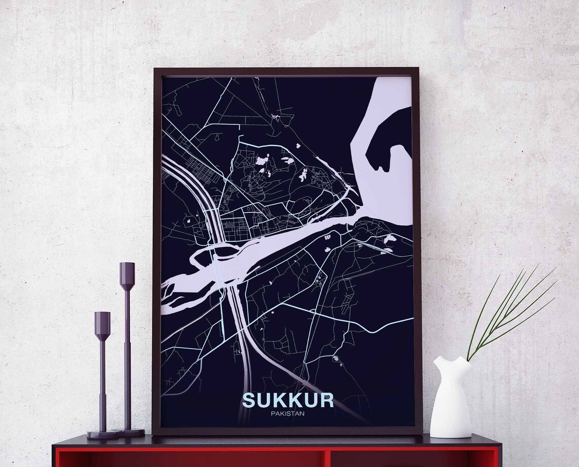 Sukkur Pakistan Navy Blue Hometown City Street Map Modern Poster