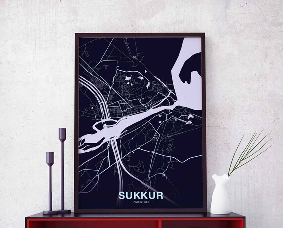 Sukkur Pakistan Map Poster Color Hometown City Print Modern Home Decor Office Decoration Wall Art Dorm Bedroom Gift