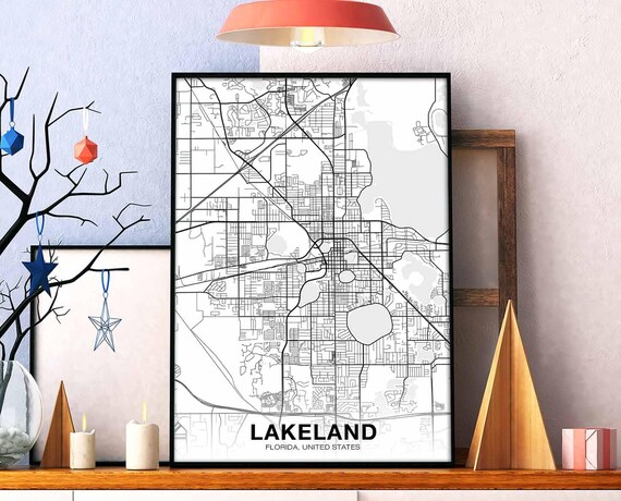 Lakeland Florida Fl Usa Map Poster Black White Hometown City Print Modern Home Decor Office Decoration Wall Art Dorm Bedroom Gift
