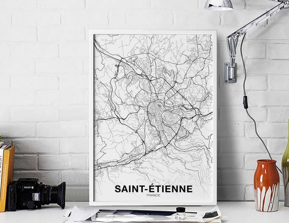 Saintetienne France Map Poster Black White Hometown City Print Modern Home Decor Office Decoration Wall Art Dorm Bedroom Gift
