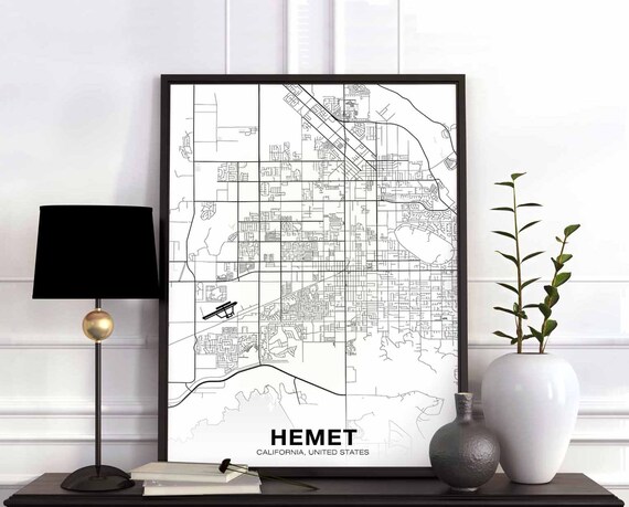 Hemet Ca Usa Map Poster Black White Hometown City Print Modern Home Decor Office Decoration Wall Art Dorm Bedroom Gift
