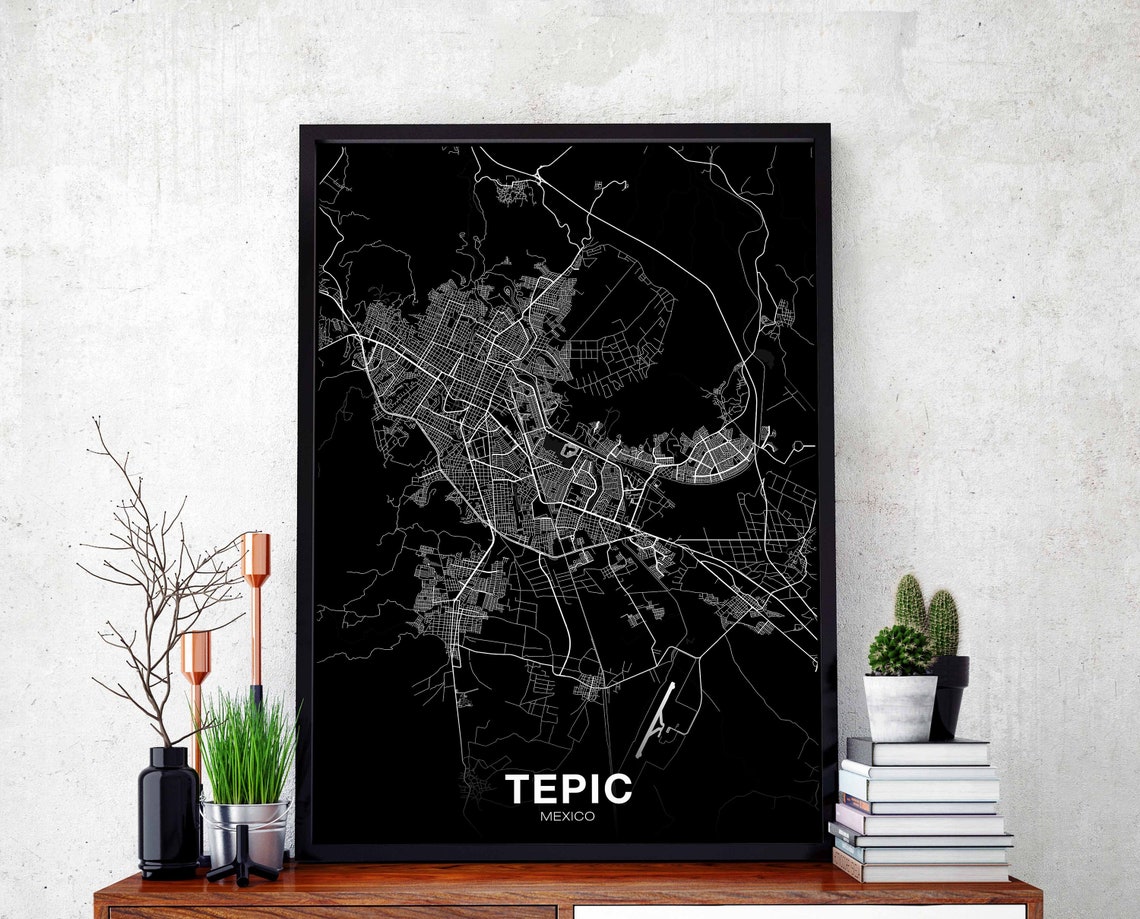 Tepic Mexico Black And White Minimalist Bold City Map Travel Poster