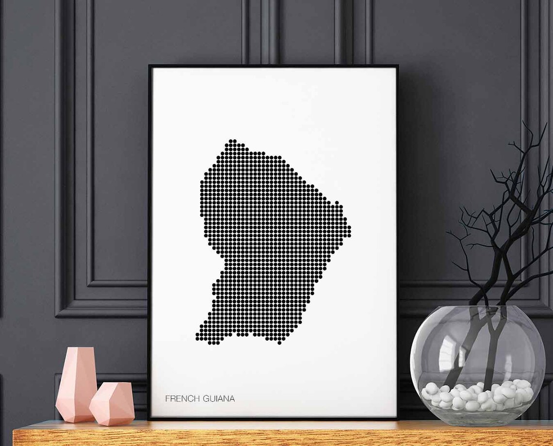 French Guiana Black Dots Retro Map Minimal Monochrome Decor Poster