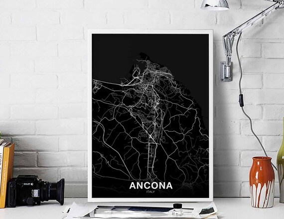 Ancona Italy Map Poster Black White Hometown City Print Modern Home Decor Office Decoration Wall Art Dorm Bedroom Gift