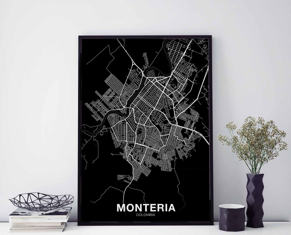 Monteria Colombia Map Poster, Modern Travel Print
