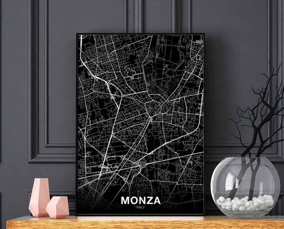 Monza Italy Map Poster Black White Hometown City Print Modern Home Decor Office Decoration Wall Art Dorm Bedroom Gift