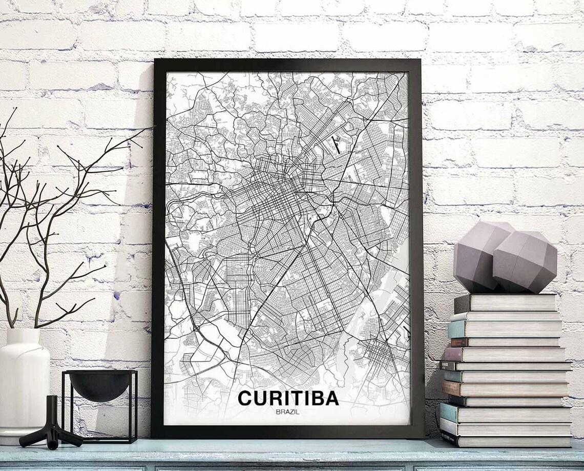 Curitiba Brazil Map Poster White Minimalist South America Street Art