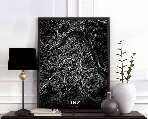 Linz Austria Map Poster Black White Hometown City Print Modern Home Decor Office Decoration Wall Art Dorm Bedroom Gift