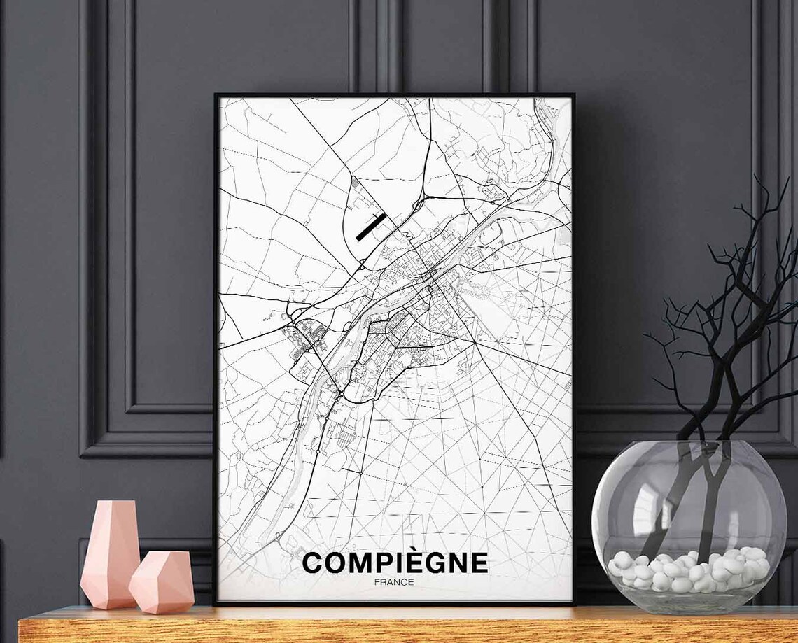 Compiegne France Map Poster, Modern Home Decor
