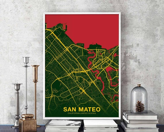 San Mateo Ca Usa Poster Color Hometown City Print Modern Home Decor Office Decoration Wall Art Dorm Bedroom Gift