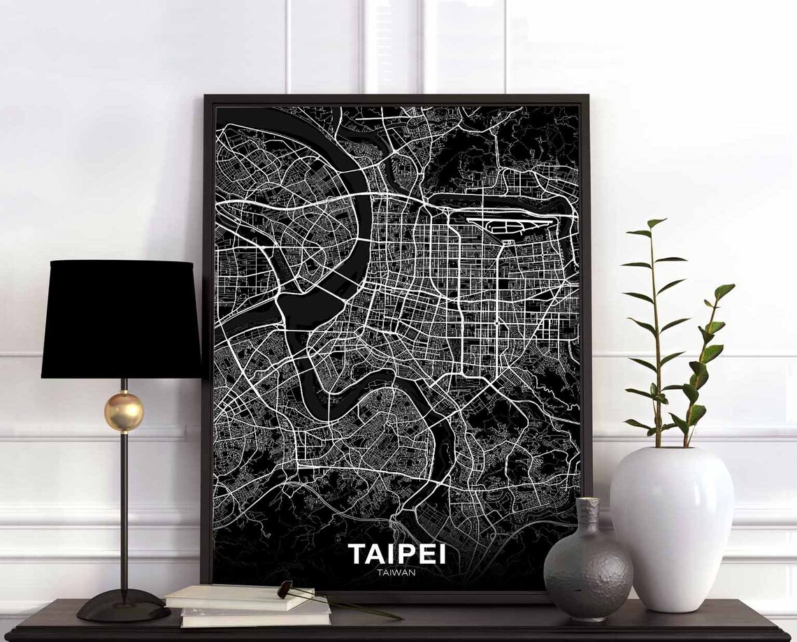 Taipei Taiwan Street Map Black White Modern Hometown City Poster