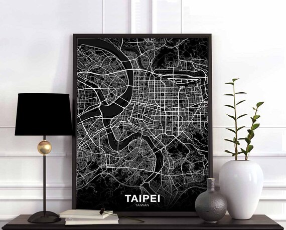 Taipei Taiwan Map Poster Black White Hometown City Print Modern Home Decor Office Decoration Wall Art Dorm Bedroom Gift