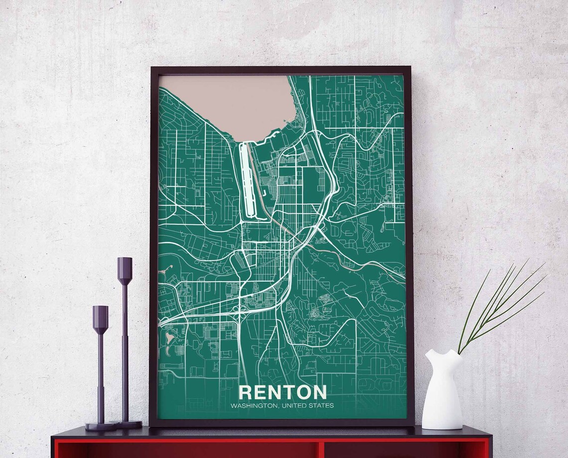 Renton Washington Street Map Emerald Green Seattle Area Poster