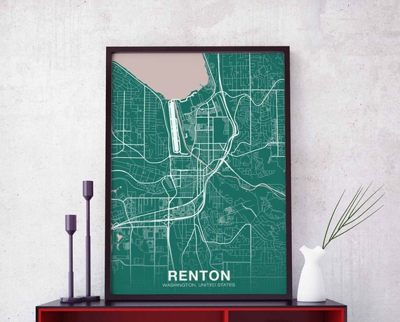 Renton Washington Wa Usa Poster Color Hometown City Print Modern Home Decor Office Decoration Wall Art Dorm Bedroom Gift