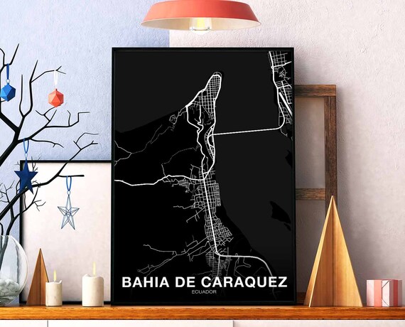 Bahia De Caraquez Ecuador Map Poster Black White Hometown City Print Modern Home Decor Office Decoration Wall Art Dorm Bedroom Gift