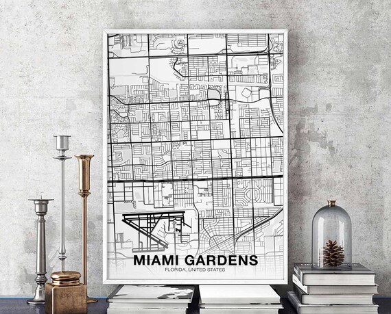 Miami Gardens Florida Fl Usa Map Poster Black White Hometown City Print Modern Home Decor Office Decoration Wall Art Dorm Bedroom Gift