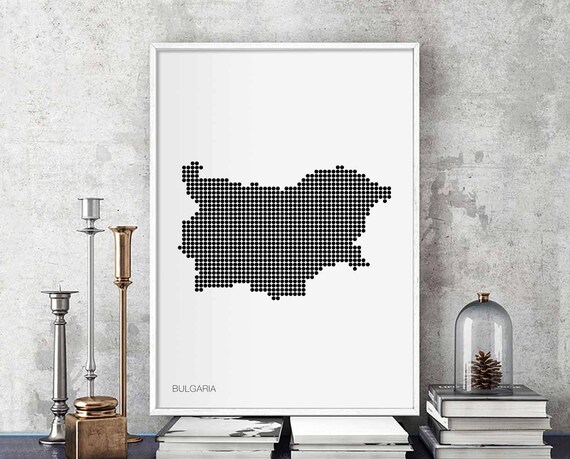Bulgaria Minimal Dots Retro Map Poster Black White Wall Decor Design Modern Swiss Scandinavian Nordic Housewarming Travel