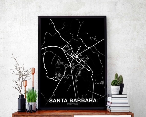Santa Barbara Philippines Minimalist Street Map Black Poster