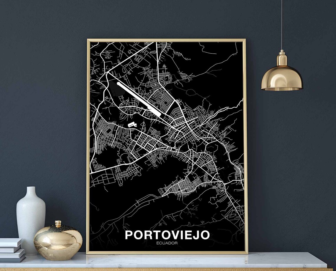 Portoviejo Ecuador Black Street Map Poster for Minimalist Home Decor