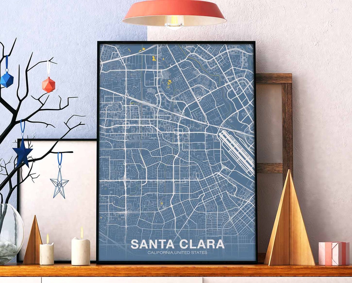 Santa Clara California Navy Blue Street Map Modern Home Poster